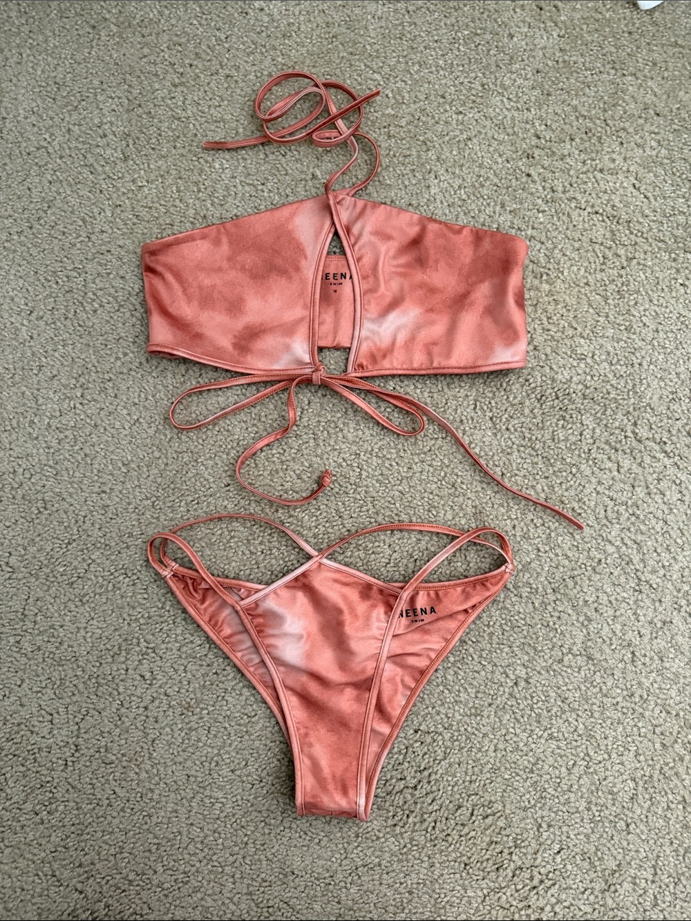 IEENA Coral Metallic Two-Piece Strap Bikini Set